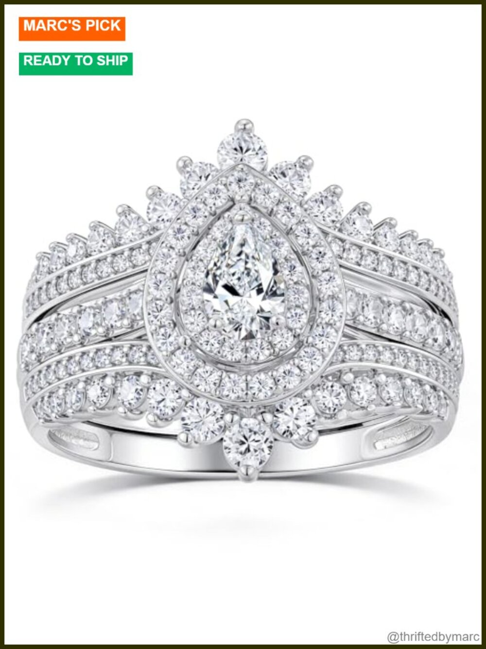 Moissanite Wedding Ring Set Teardrop Engagement Bridal Rings Silver Plated Brass